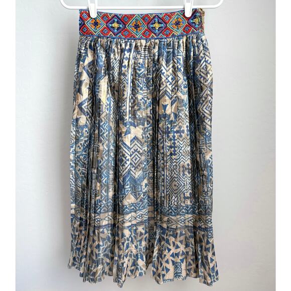 NWT Anthropologie Hemant & Nandita Pleated Beaded Midi Skirt Size XS - Picture 1 of 14